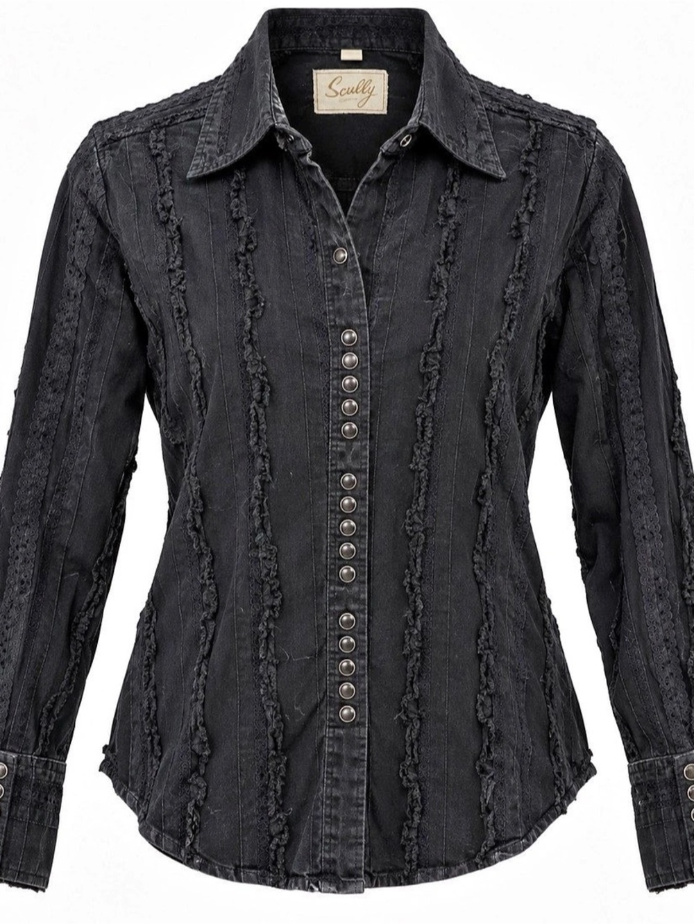 Scully Black Lace Textured Western Pearl Snap Shirt XS